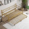 Twin Size Daybed Frame with Trundle, Floral Headboard and Heavy-duty Steel Slats, Ideal for Living Rooms and Guest Rooms, Gold - 4 of 4