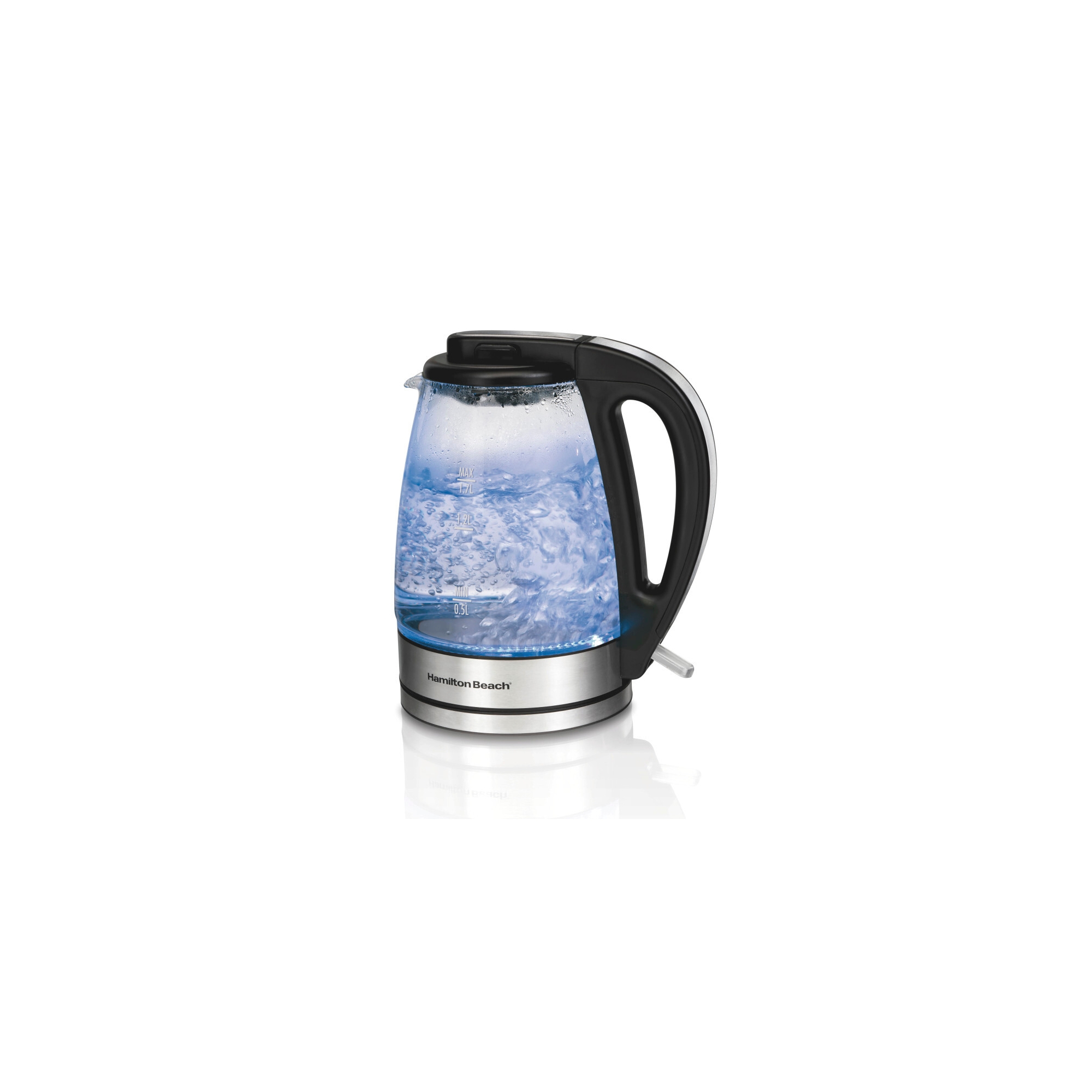 Hamilton Beach 1.7L Illuminated Glass Kettle - 40869: Electric Water Boiler, Overheat Protection, Cordless, LED Indicator