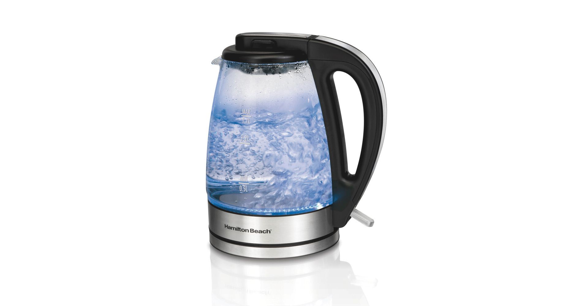 Hamilton Beach 1.7L Illuminated Glass Kettle - 40869: Electric Water Boiler, Overheat Protection, Cordless, LED Indicator