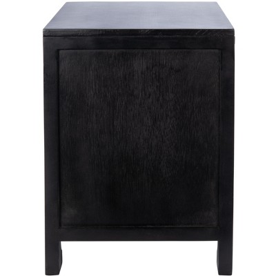 Coastal Black Mahogany & Natural Rattan 1-Drawer Nightstand