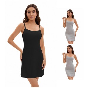 INSPIRE CHIC Women's 3 Packs Adjustable Spaghetti Strap Underdress Full Slips with Built-in Bra Shapewear - 1 of 4