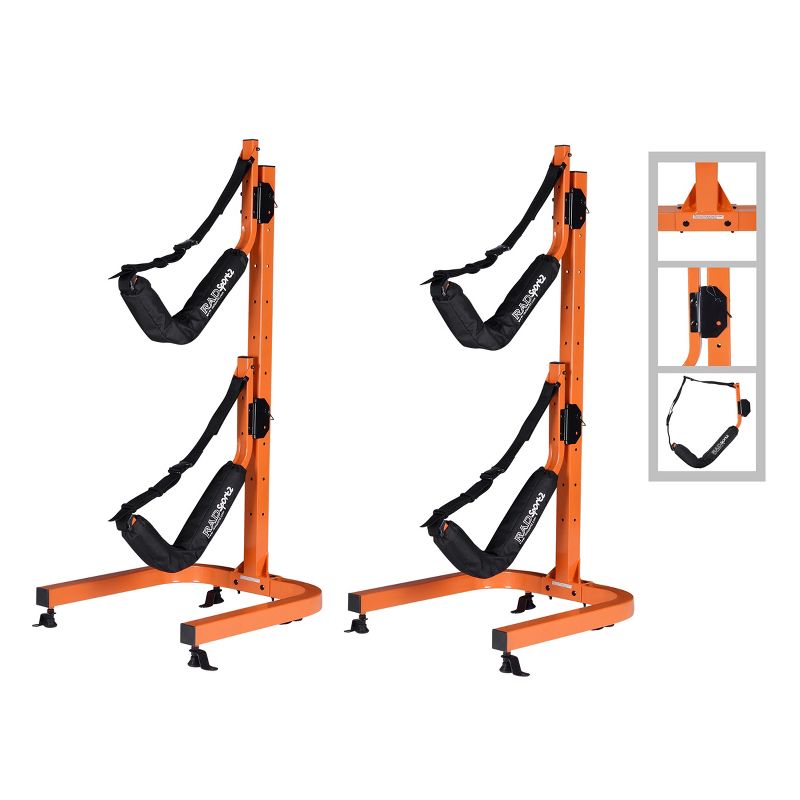 Leisure Sports Double Storage Rack for Kayaks, Canoes, and SUP Boards - Orange/Black, 2 of 9