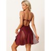 cheibear Women's Lingerie Babydoll Satin Mesh Inset Sweet Nightgown Mini Chemise Dress - 4 of 4