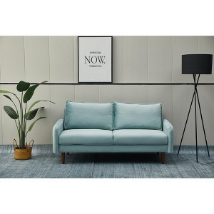 Velvet Sofa Mid-Century Modern Couch with Wooden Legs for Living Room - 1 of 4