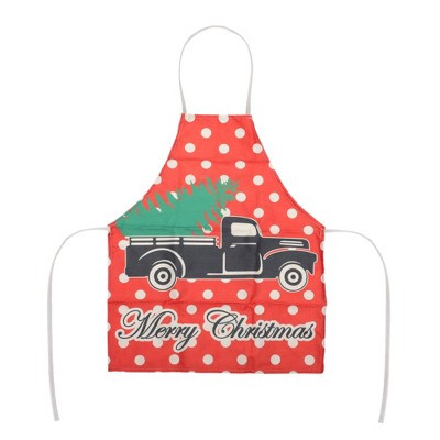 Unique Bargains Christmas Aprons Christmas Celebration in English Tree Carrier Linen Red Black Green Beige 21.65"x26.77" 1 Pcs
