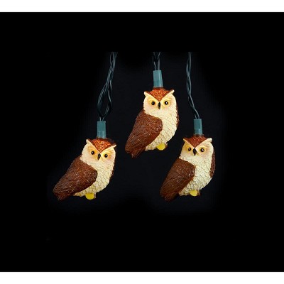 Kurt S. Adler 10ct Owl Bird Novelty Christmas Lights Brown - 10' Green Wire