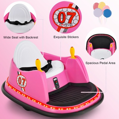 Pink 12V Kids Ride-On Bumper Car with LED Lights