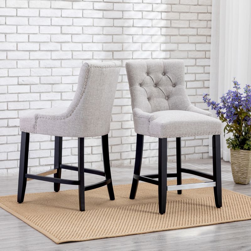 WestinTrends 24" Linen Tufted Buttons Upholstered Wingback Counter Stool (Set of 2), 2 of 4