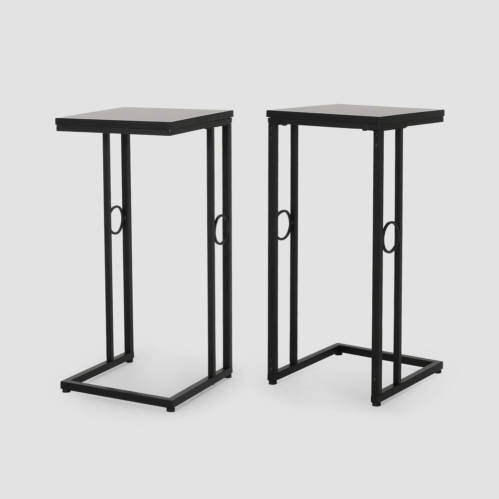 Photos - Coffee Table Set of 2 Bader Modern C-Shaped Side Table Black - Christopher Knight Home