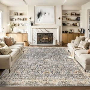Washable Antique Distressed Area Rugs for Living Room, Modern Non Slip Vintage Print Accent Carpet Floor Mat for Bedroom Dining Office Farmhouse - 1 of 4
