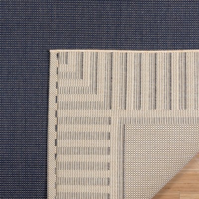 Blue and Beige Striped Synthetic Flatweave Indoor/Outdoor Rug, 6' x 9'