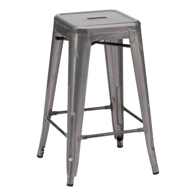 Set of 2 26" Rustic Industrial Bistro Style Counter Height Barstool - Gunmetal - ZM Home