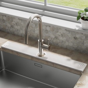 Kitchen/Bathroom Faucet Splash Guard - White Diatomite Mat, Fast Drying Water Absorbing Stone Tray for Sink Counter - 1 of 4