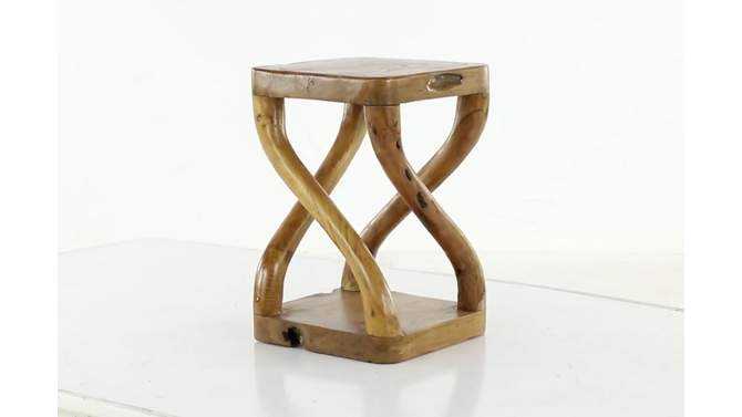 Contemporary Helix Pattern Teak Wood Stool Brown - Olivia &#38; May, 2 of 9, play video