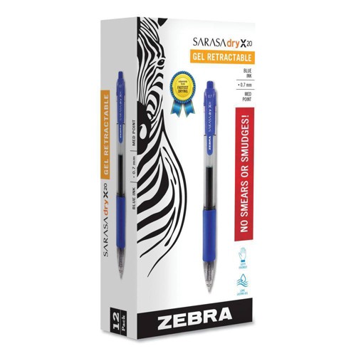 Zebra Sarasa Gel Pen, Medium - Blue Ink (12 Per Set), Clear Blue