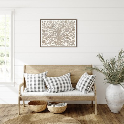 Neutral Grey Animal Tree Canvas Wall Art with Beaded Frame