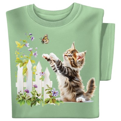 Collections Etc Adorable Kitten & Butterfly Short Sleeve Graphic Tee