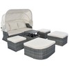 6-Pieces Outdoor Patio Rattan Round Daybed Sunbed Set with Retractable Canopy and Lift Table - 4 of 4