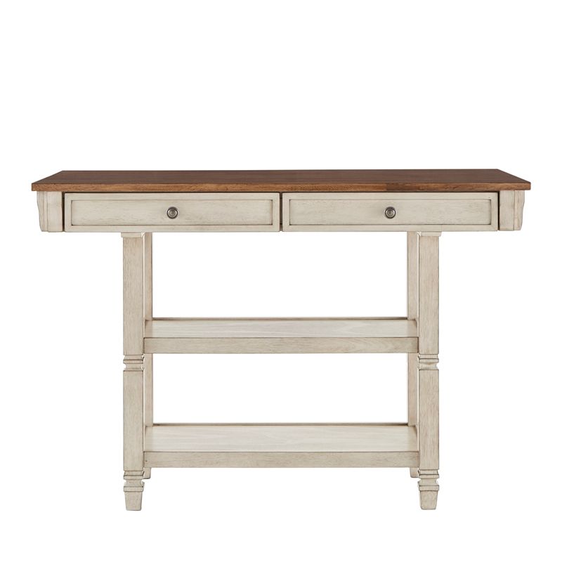 iNSPIRE Q Two-Tone Antique Wood Kitchen Island Buffet with Oak Top in White Base, 3 of 5