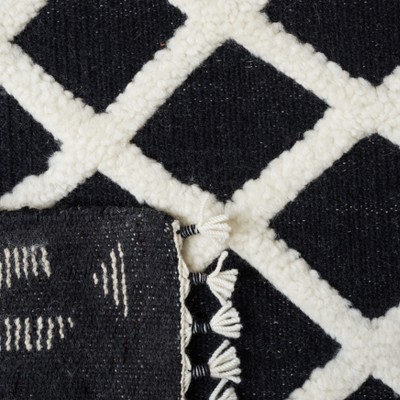 Black and Ivory Wool Hand-Knotted Aztec Runner Rug