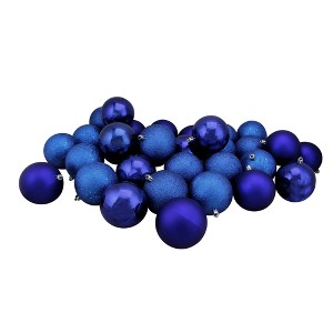 Northlight 32ct Shatterproof 4-Finish Christmas Ball Ornament Set 3.25" - Royal Blue - 1 of 4