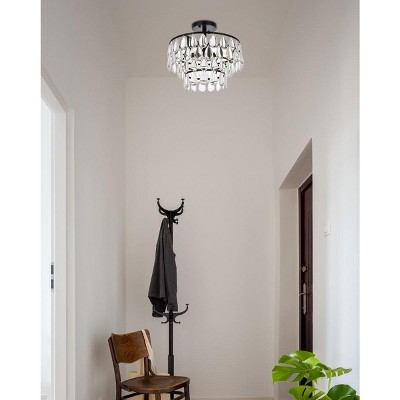 Mila 14'' Black Iron and Crystal Flush Mount Light