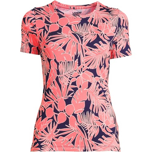 Lands' End Women's Tall Cotton Rib Short Sleeve Crewneck T-shirt - Small  Tall - Wood Lily/Navy Palm Foliage