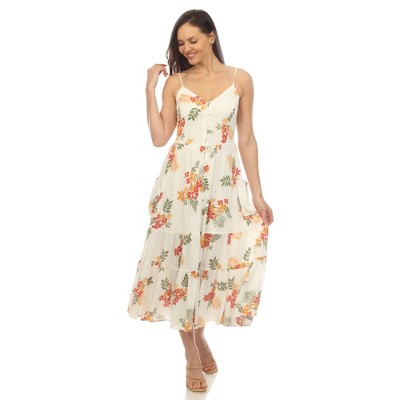 White Mark Women's V-neck Floral Print Maxi Dress - Cream, Small : Target