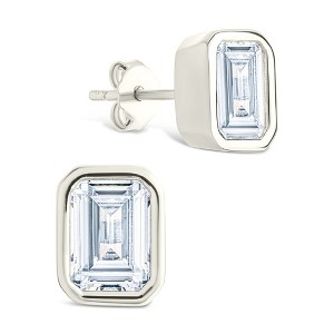 SHINE by Sterling Forever Sterling Silver Emerald Cut Bezel Set Stud Earrings - 1 of 4