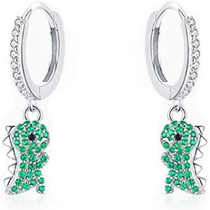 Dinosaur Dangle Hoop Earrings in S925 Sterling Silver with Green CZ - 1 of 4