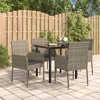 vidaXL 5 Piece Patio Dining Set with Cushions Black and Gray Poly Rattan - Gray, 31.5" Table Length, 4 Chairs - 2 of 4