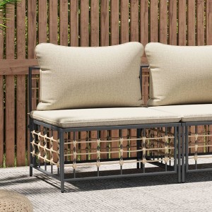 VidaXL Patio Middle Sofa with Beige Cushions Poly Rattan - 1 of 4