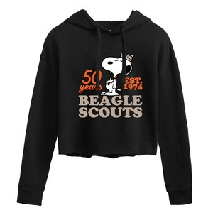 Women's - Peanuts - Snoopy Hat Logo Cropped Graphic Hoodie - 1 of 3