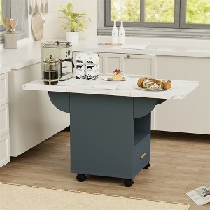 Folding Dining Table, Extendable Drop Leaf Folding Dining Table With Drawer & Storage Rack - 1 of 4