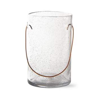tagltd Bubble Clear Glass Pillar Candle Holder with Copper Handle Large, 5.0L x5.0W x 9.0H