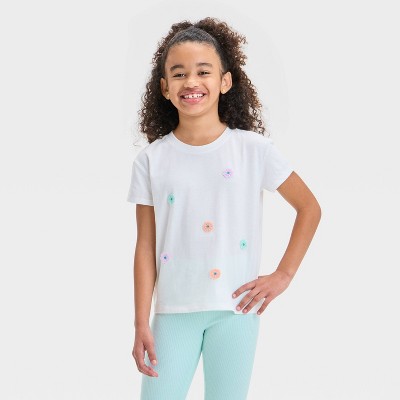 Girls' Short Sleeve Floral Graphic T-Shirt - Cat & Jack™ Cream M