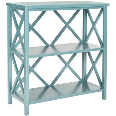 Transitional Liam 2-Tier Open Bookcase in Slate Teal