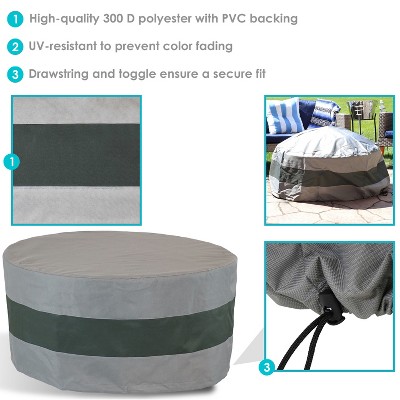 Gray and Green Heavy-Duty Polyester Round Fire Pit Cover, 40" x 18"