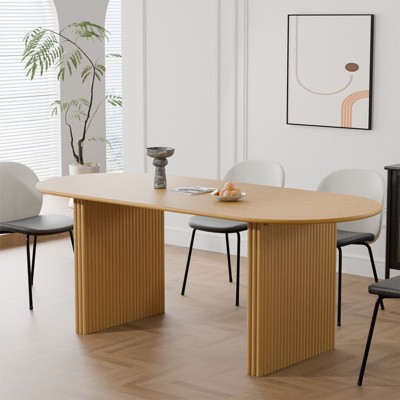 PexFix 67" x 33.5" Solid Wood Oval Dining Table Modern Kitchen Table Farmhouse Style with Solid Wave Legs for Living Room Kitchen Home Office Natural
