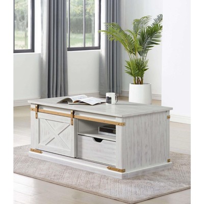 Antique White Gold Accents Rustic Style 1pc Coffee Table Storage Drawer Shelve Living Room Tables