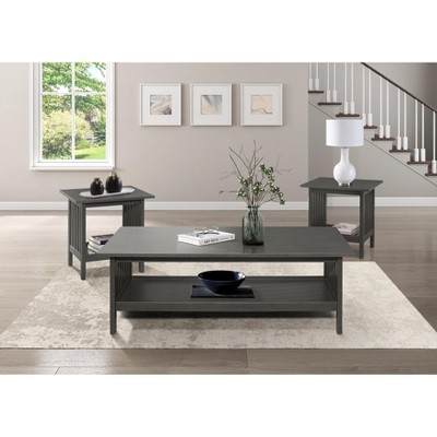 Classic Style Coffee Table and Two End Table Set Antique Gray Finish 3pc Occasional Table Set Wooden Transitional Living Room Furniture