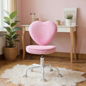 Resenkos Heart Love Shaped Back Design Office Chair With Adjustable Height, 360-Degree Rotating Wheels, Assembly Required, Linen, Pink - 1 of 4