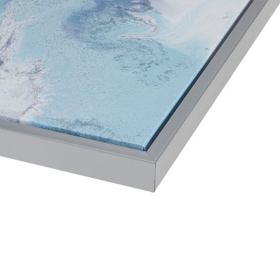Blue Lagoon Abstract Gel Coat Canvas Wall Art Set with Silver Frame