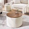 GlasFlength Ottomans and Benches Round Chenille Storage Ottoman Set with Drum Stool Simple Fashion Design for Modern Living, Beige, 24"*24"*18.1" - 2 of 4