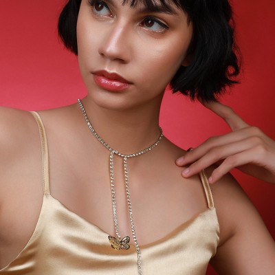 SOHI Women's Crystal Silver Casual Negligee Necklace