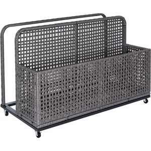 Rolling Pool Float Storage Organizer, PE Rattan Pool Caddy with Towel Rack & Basket for Toys Noddles Beach Balls - 1 of 4