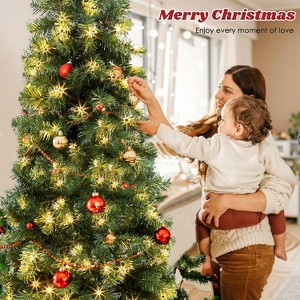 Pre-Lit Pencil Christmas Tree, Artificial Skinny Christmas Tree W/Metal Hinges & Base, Perfect for Indoor Shops Office and Holiday - 1 of 2