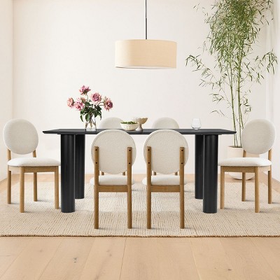 7-Piece Rectangular Dining Table Set, 67'' Wood Table with 6 Upholstered Armless Chairs, Modern Kitchen & Dining Room Furniture-Maison Boucle