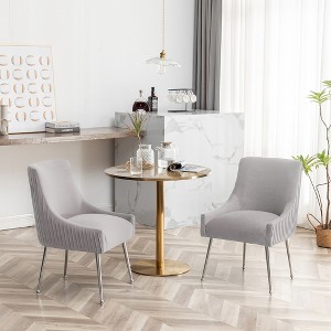 SEYNAR Modern Velvet Pleated Finish Back Dining Chair Set of 2 with Rear Handle - 1 of 4