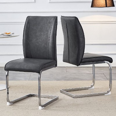 CAVINAS Modern PU Leather Dining Chair with Arched Metal Silver Legs and Ergonomic High Backrest, Luxury Simple Arch Chair